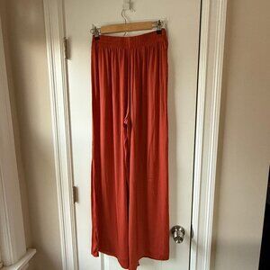 Zara Burnt Orange Red Wide Leg Elastic Waist Comfy Loose Fitting Trouser Pants M